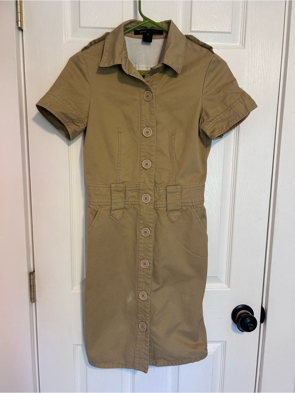 Marc Jacobs Khaki Short-Sleeve Button-Front Mini Dress